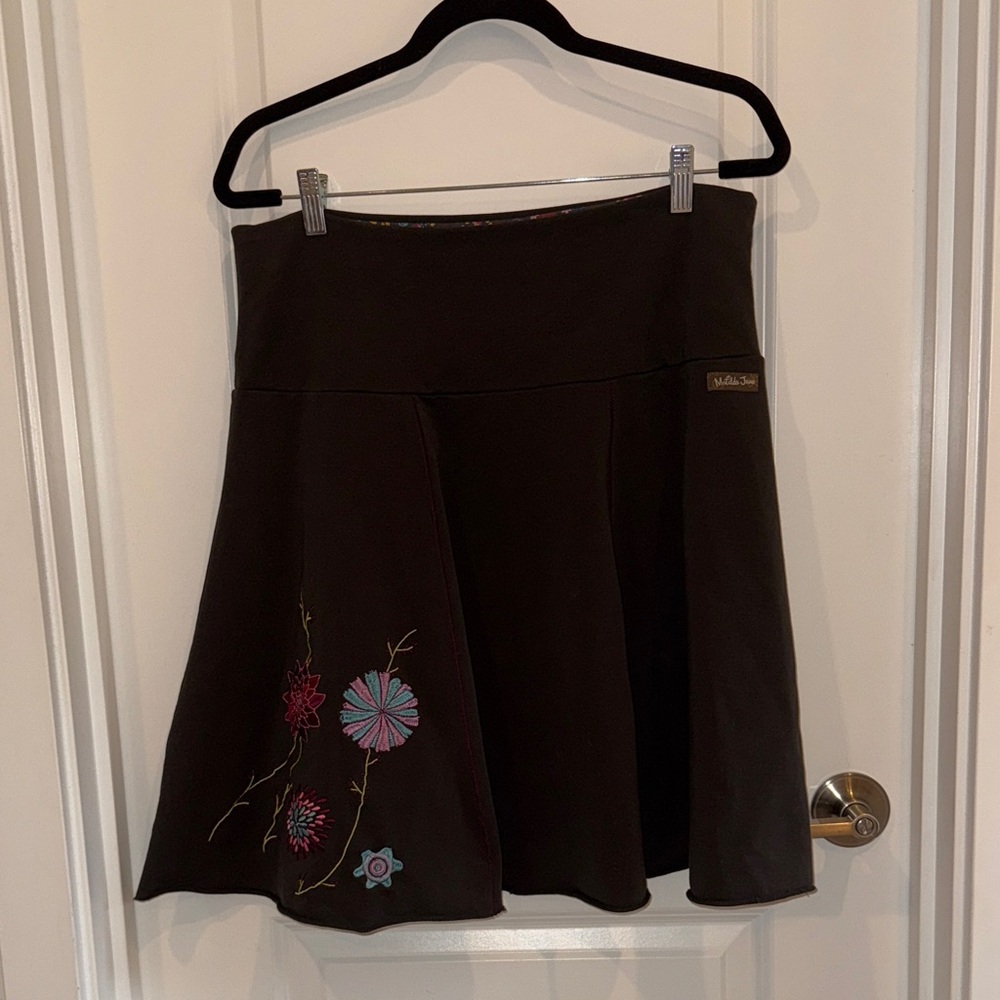 Matilda Jane Paint by Numbers Dark Gray Skirt with Embroidered Floral Design M